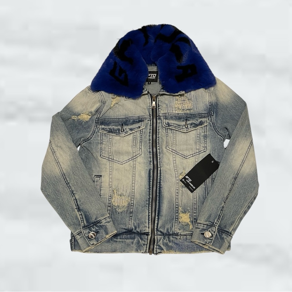 GFTD Los Angeles Men’s Denim Jacket with Faux Fur Collar